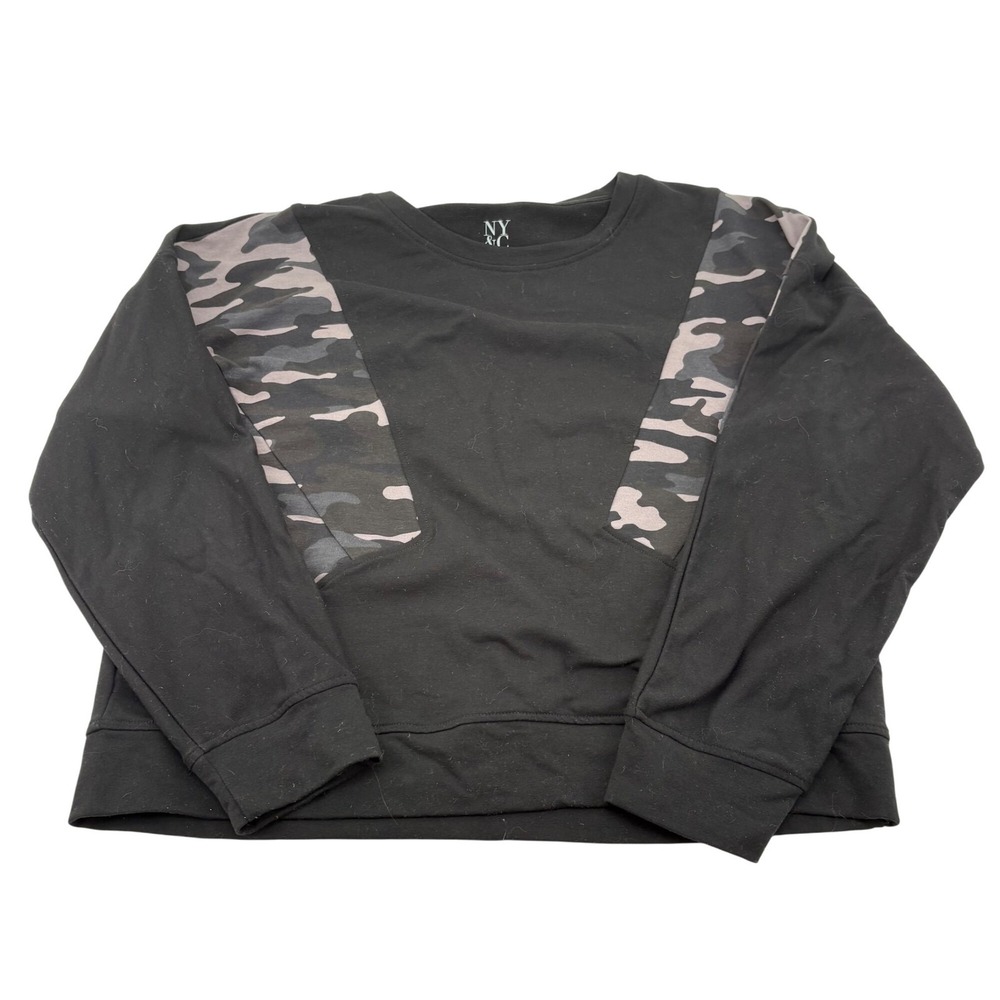New York & Company Womens Black Camo‎ Accent Sweatshirt L Cotton Blend